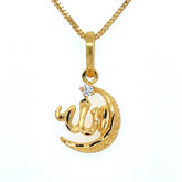 22K Gold CZ Crescent Allah Pendant